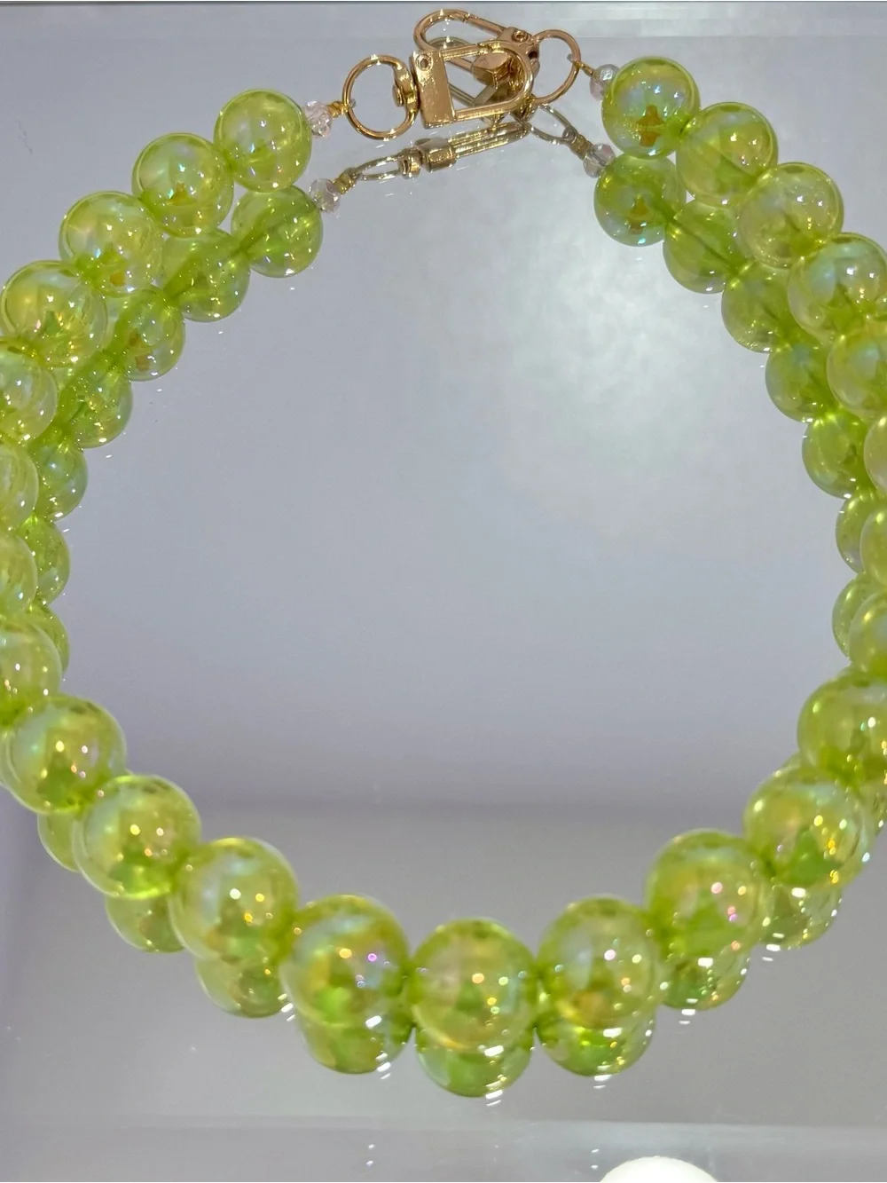 New Lime Green Beaded Bag Chain with Gold-Tone Clasp